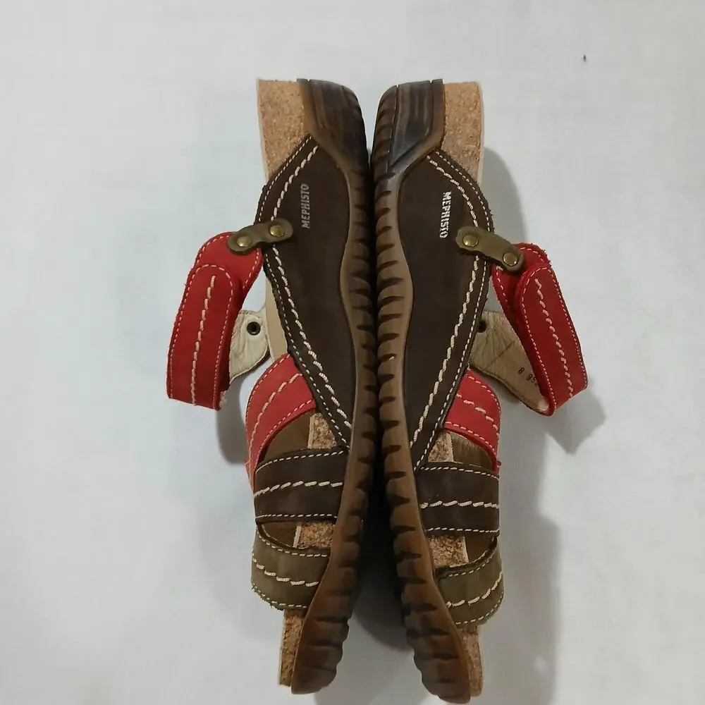 Mephisto Sandals Womens US 8 EU 39 Brown Red Leather Cork Footbed Comfort Shoes